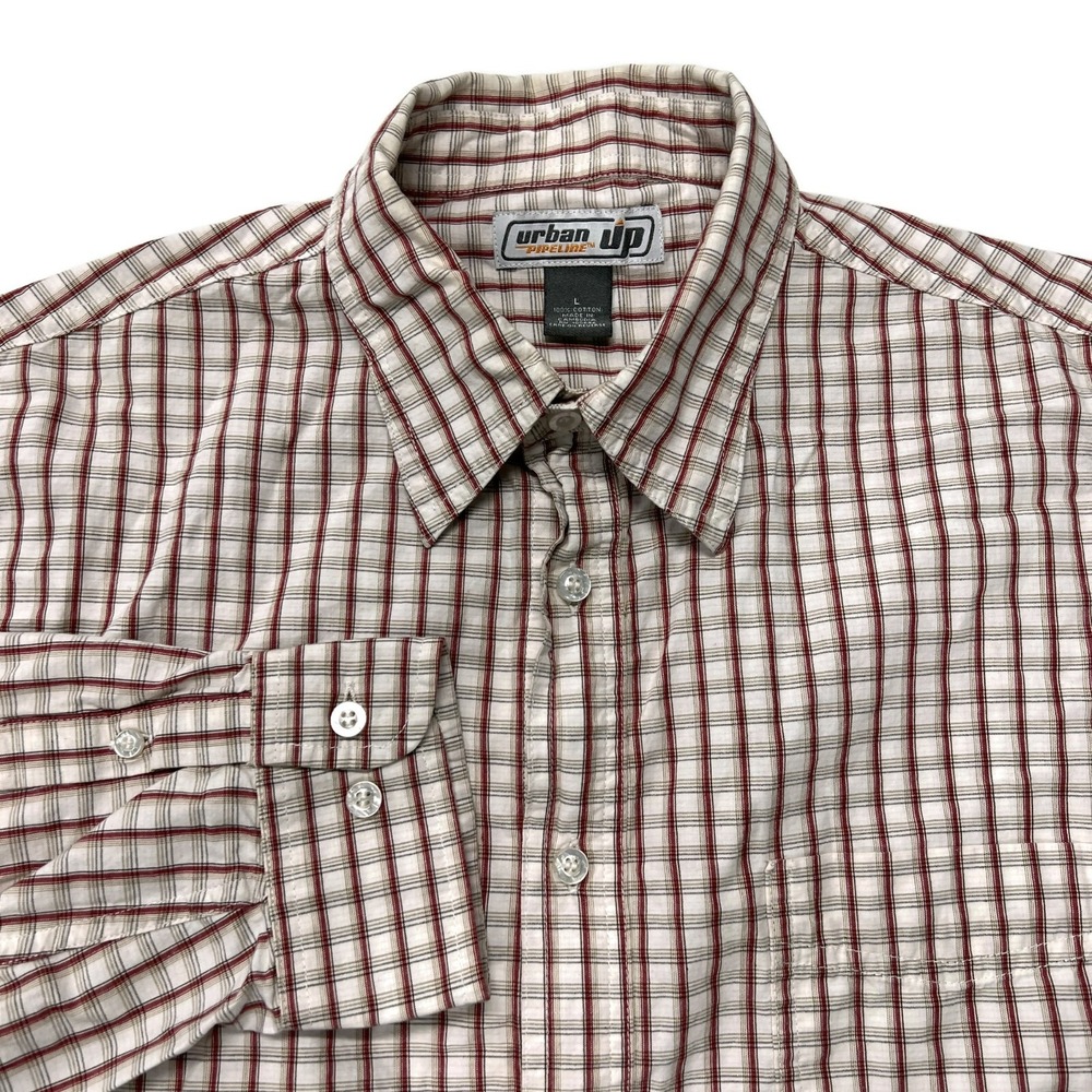 Urban Pipeline Button Up Shirt Mens Large Red Check Plaid Long Sleeve Cotton